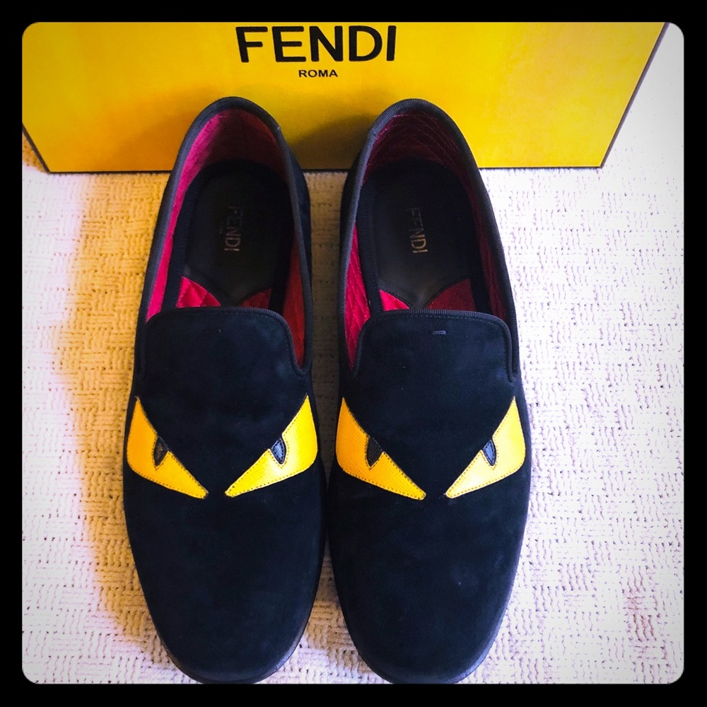 Fendi Monster Eyes Suede Evening Black Slipper - Picture 1 of 8